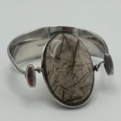 Vintage Georg Jensen Sterling Silver Smokey Rutilated Quartz Bangle No 203 by Vivianna Torun