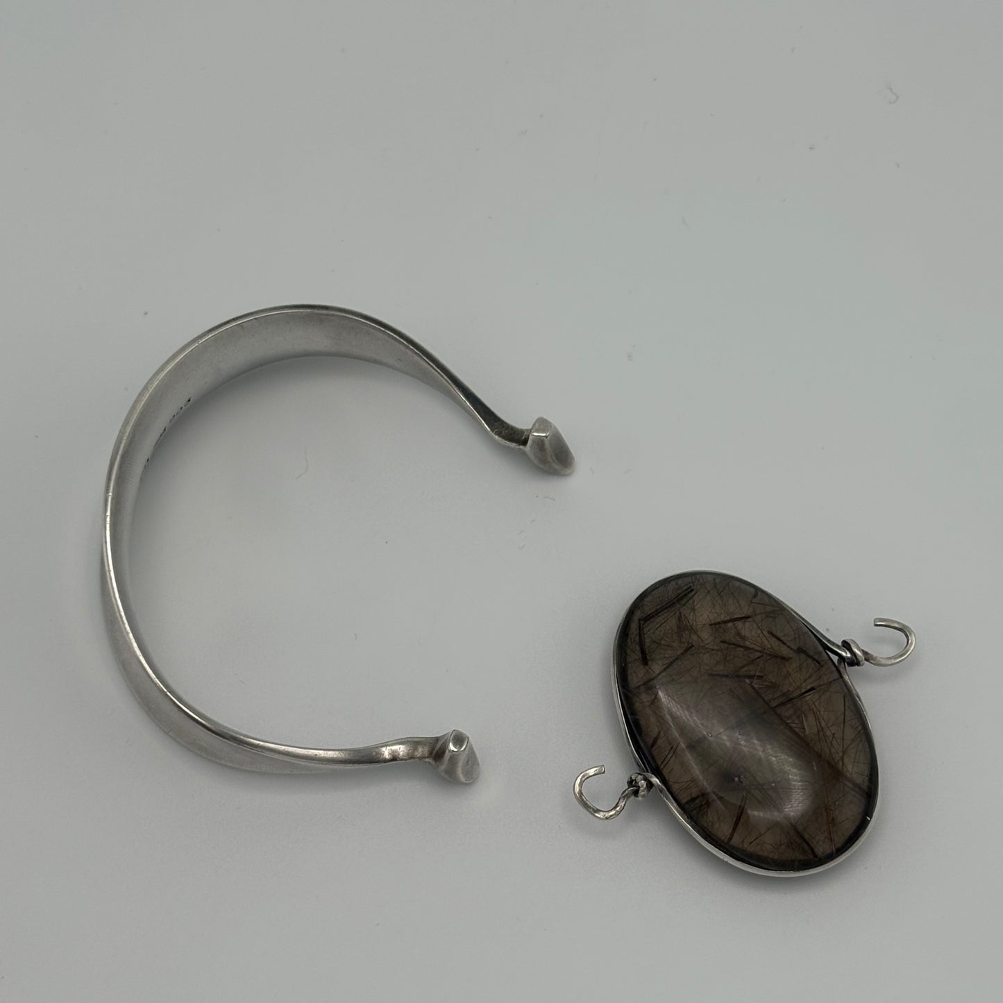Vintage Georg Jensen Sterling Silver Smokey Rutilated Quartz Bangle No 203 by Vivianna Torun
