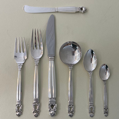 Estate Georg Jensen Sterling Silver Flatware in the "Acorn" Pattern Service of Twelve with Serving Pieces by Johan Rohde
