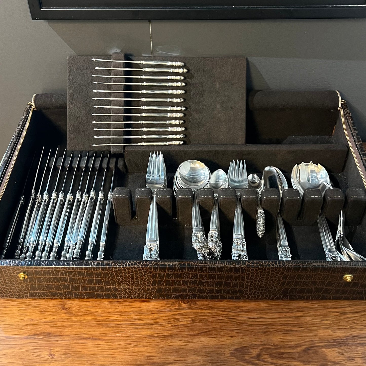 Estate Georg Jensen Sterling Silver Flatware in the "Acorn" Pattern Service of Twelve with Serving Pieces by Johan Rohde