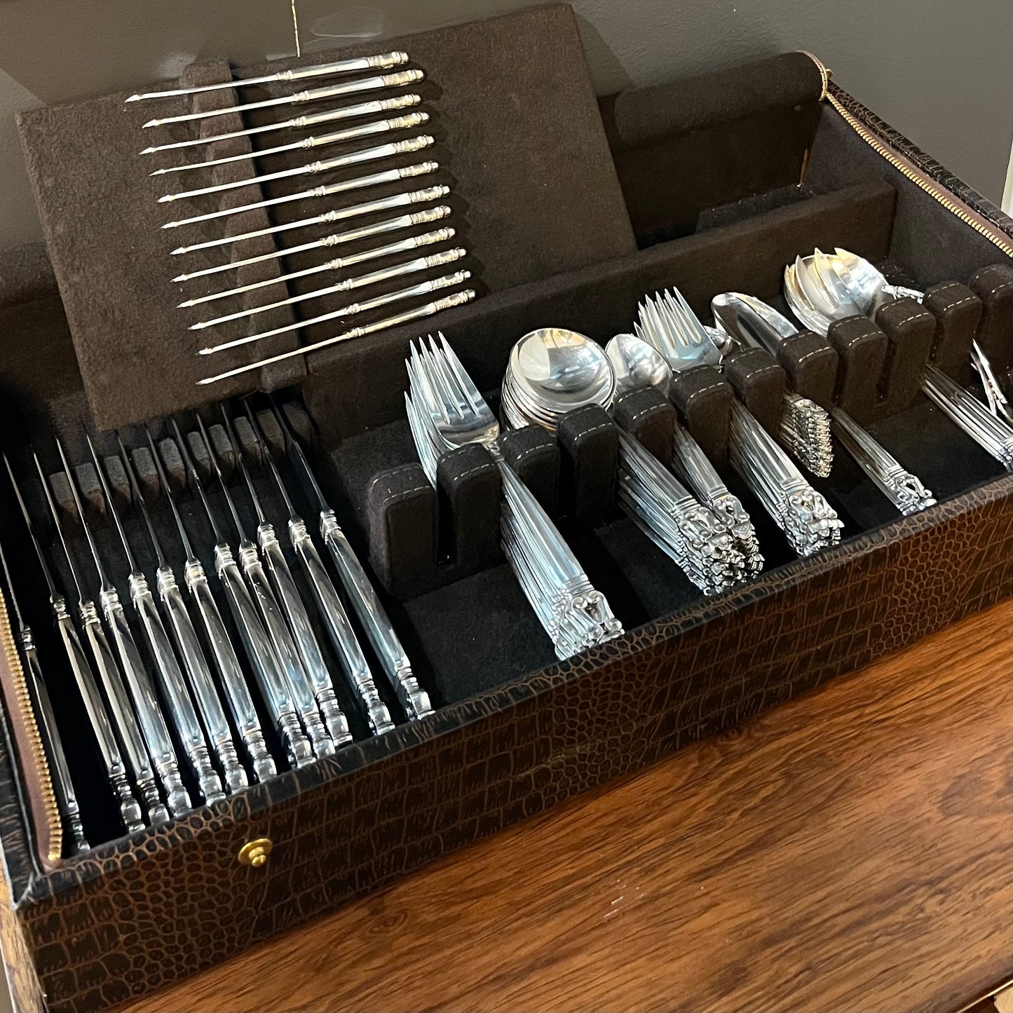 Estate Georg Jensen Sterling Silver Flatware in the "Acorn" Pattern Service of Twelve with Serving Pieces by Johan Rohde