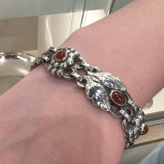 Georg Jensen Sterling Silver Bracelet Design No. 3 with Carnelian Cabochon Stones