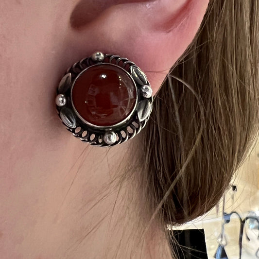 Georg Jensen Sterling Silver Clip-On Earrings Design No. 39 with Carnelian Cabochon Stones