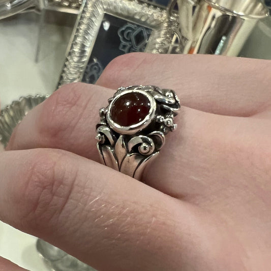 Estate Georg Jensen Sterling Silver Ring with Carnelian Cabochon Stone No. 38