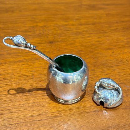 Rare Sterling Silver Georg Jensen "Blossom" Condiment Set with Mustard Pot, Salt & Pepper Shakers no 2A