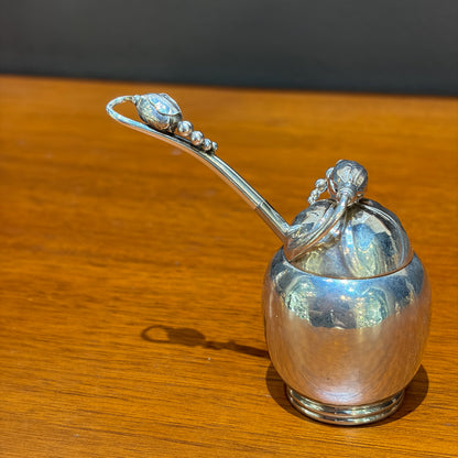 Rare Sterling Silver Georg Jensen "Blossom" Condiment Set with Mustard Pot, Salt & Pepper Shakers no 2A
