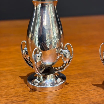 Rare Sterling Silver Georg Jensen "Blossom" Condiment Set with Mustard Pot, Salt & Pepper Shakers no 2A