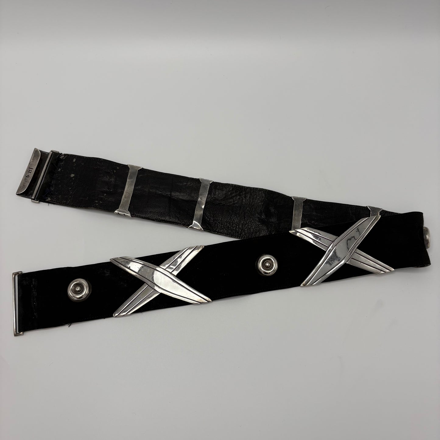 Estate 940 Silver "Georgia O'Keeffe " Cross & Button Belt Belt by Hector Aguilar