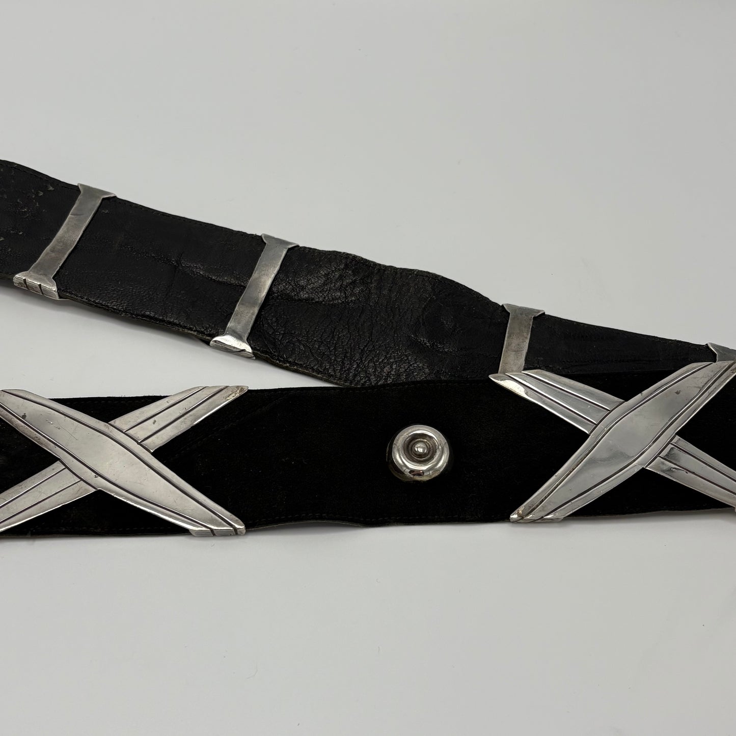 Estate 940 Silver "Georgia O'Keeffe " Cross & Button Belt Belt by Hector Aguilar