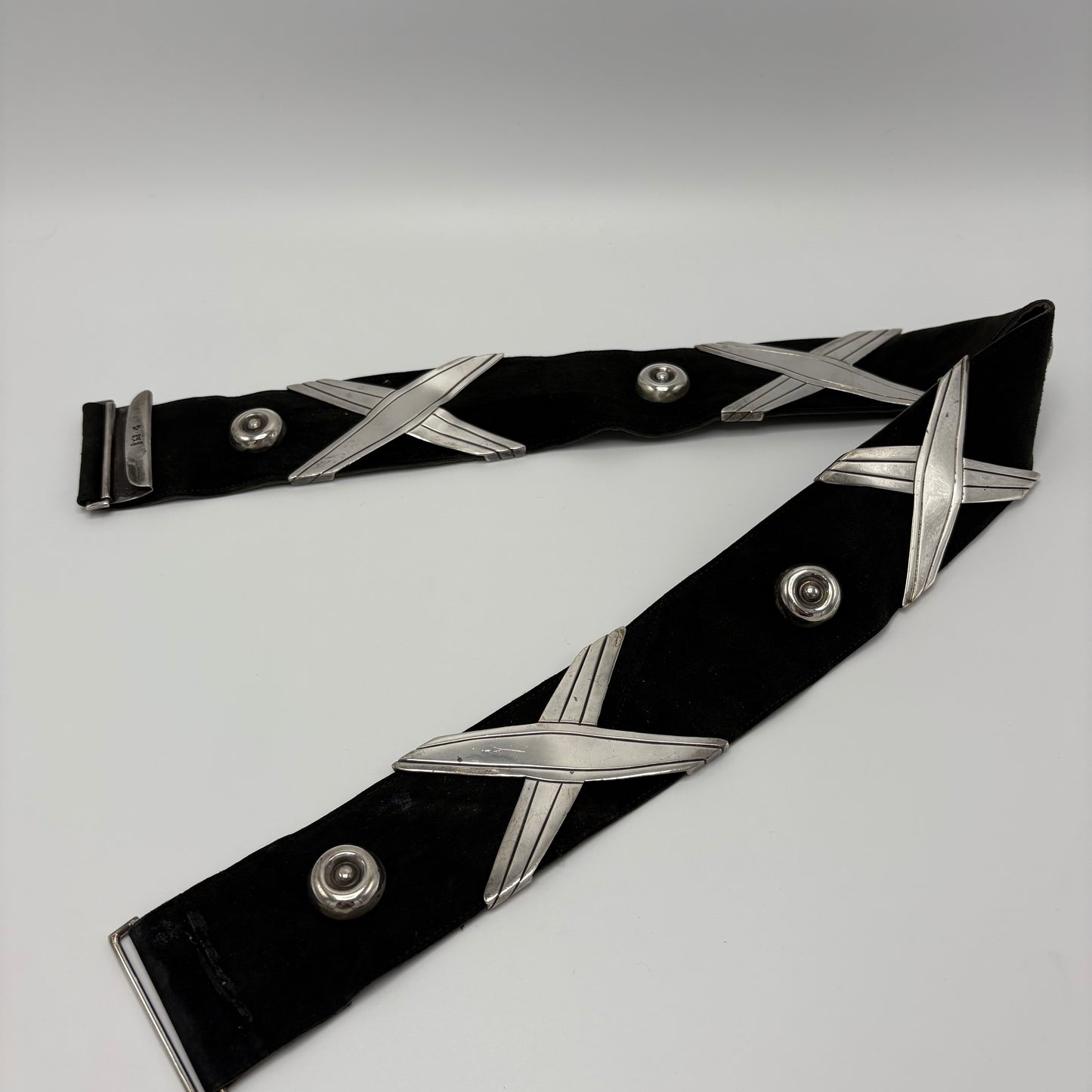 Estate 940 Silver "Georgia O'Keeffe " Cross & Button Belt Belt by Hector Aguilar