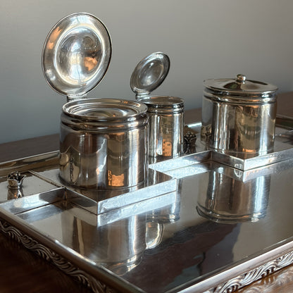 Estate Georg Jensen Sterling Silver Double Inkwell on Tray by Johan Rhode