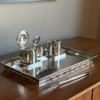 Estate Georg Jensen Sterling Silver Double Inkwell on Tray by Johan Rhode