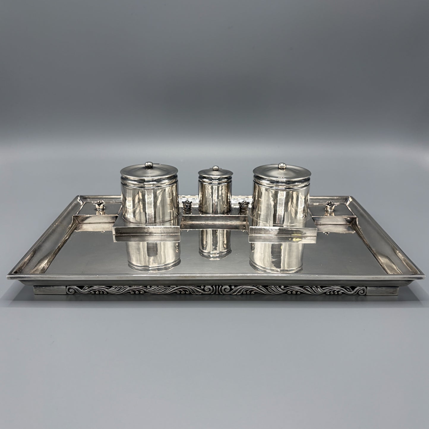 Estate Georg Jensen Sterling Silver Double Inkwell on Tray by Johan Rhode