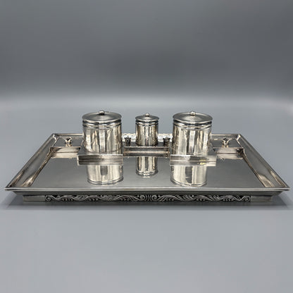 Estate Georg Jensen Sterling Silver Double Inkwell on Tray by Johan Rhode