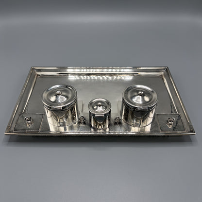 Estate Georg Jensen Sterling Silver Double Inkwell on Tray by Johan Rhode
