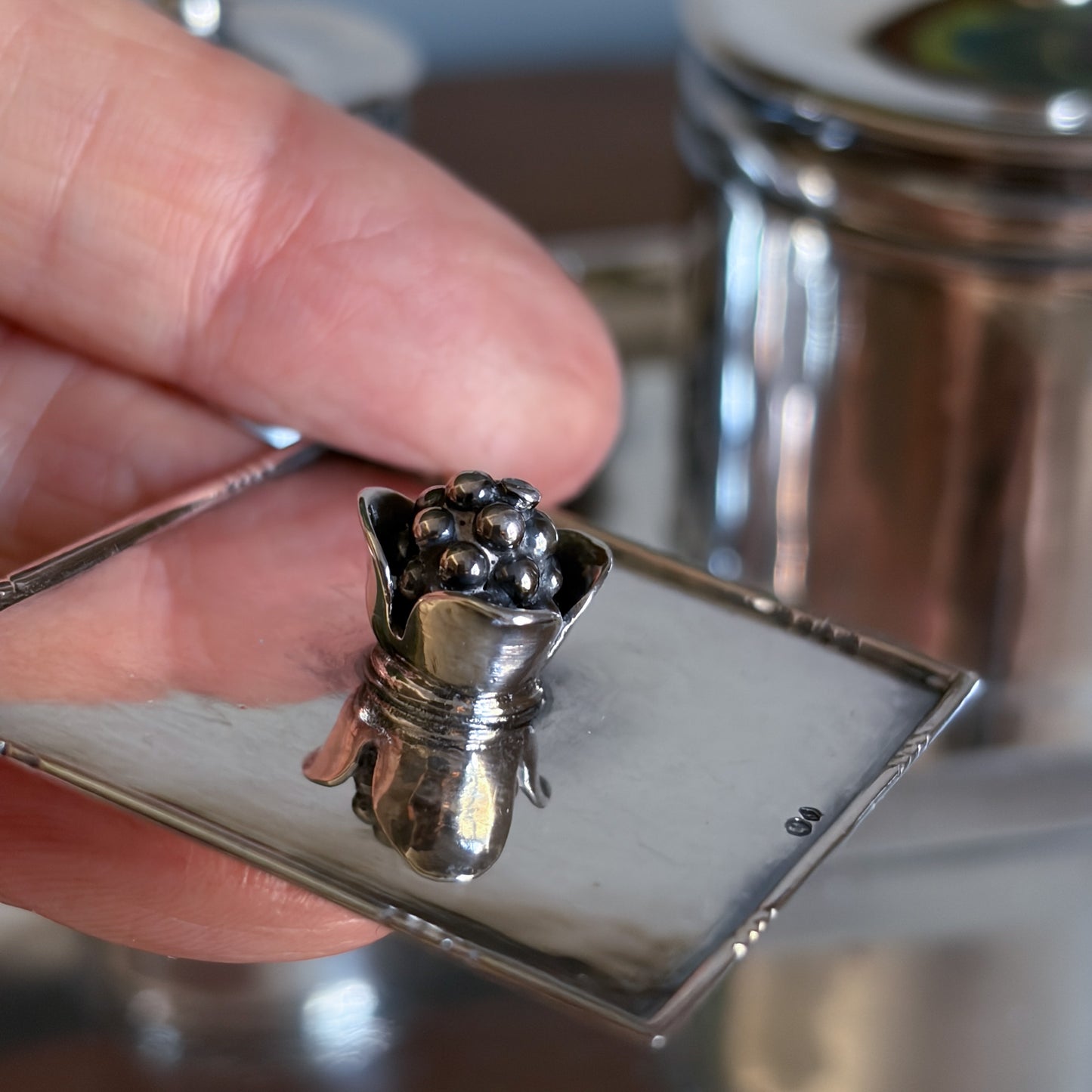 Estate Georg Jensen Sterling Silver Double Inkwell on Tray by Johan Rhode