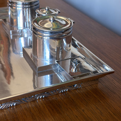 Estate Georg Jensen Sterling Silver Double Inkwell on Tray by Johan Rhode