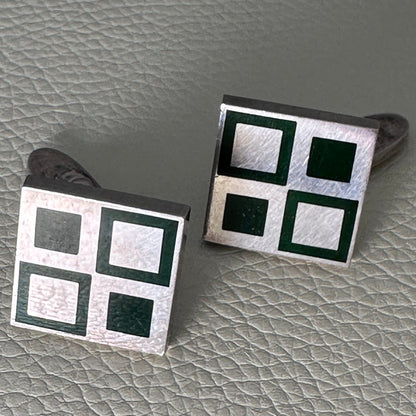 Estate Georg Jensen Sterling Silver rare Green Enamel Cufflinks by Magnus Stephensen No 87