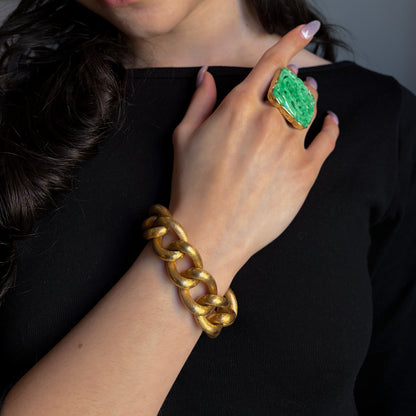 Estate 18kt Gold Textured Curb Large Link Bracelet by UNOAERRE