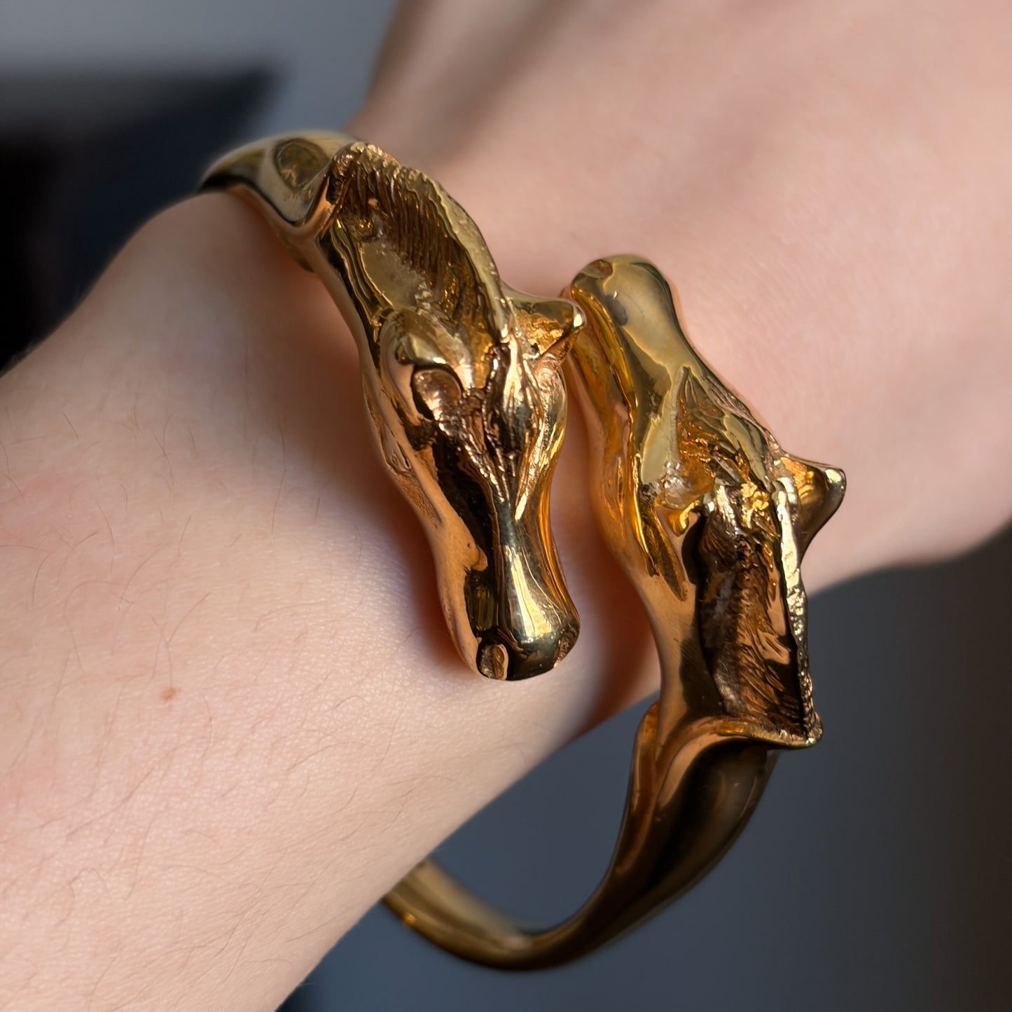 Estate Hermes Gold Vermeil Double Horse Cuff