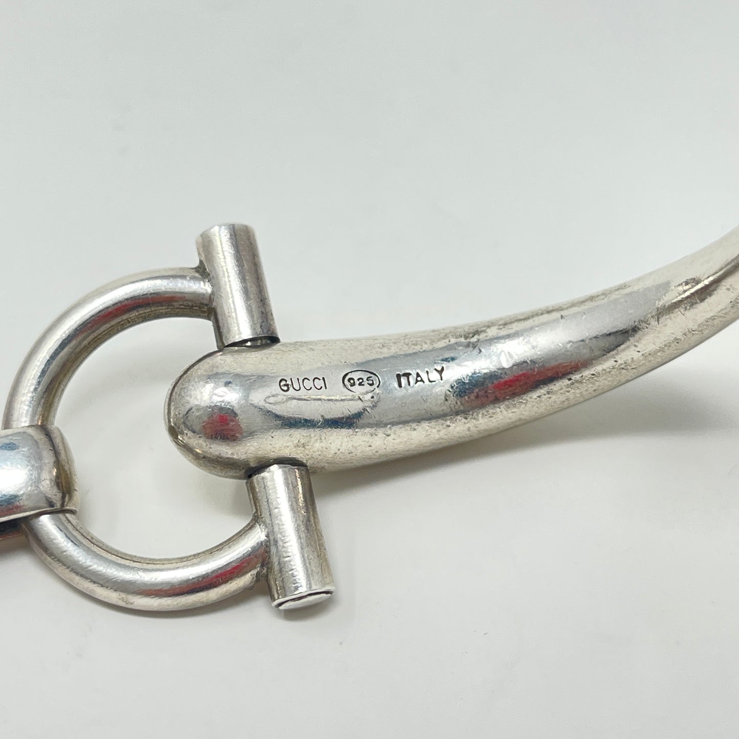 Estate Gucci Sterling Silver Horsebit Bracelet hinged safety clasp