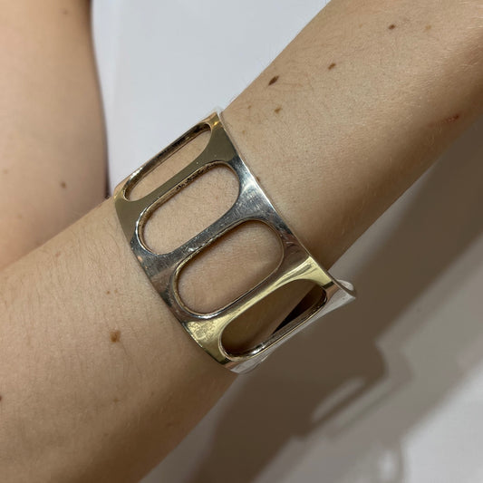 H. Pozzo French Silver Modernist Cuff Bracelet