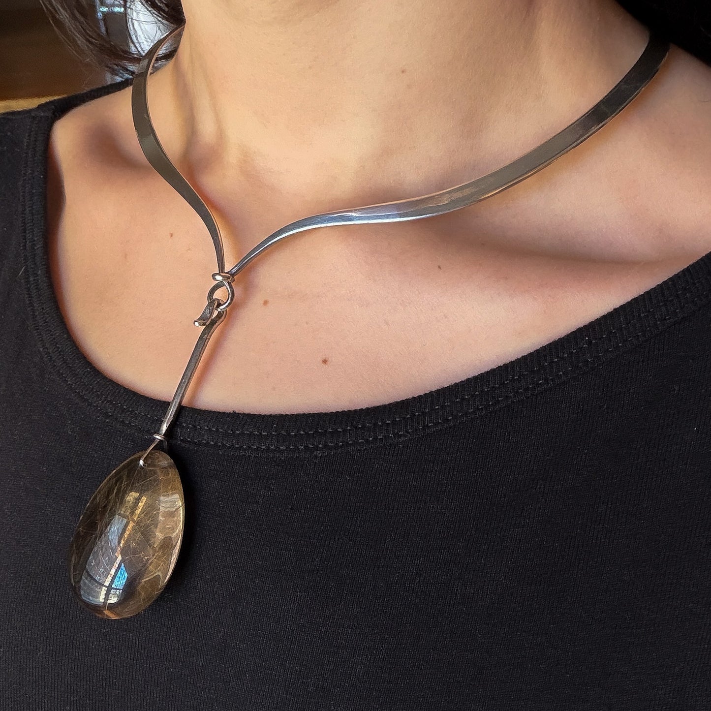 Georg Jensen Neckring No. 169 with Extra Large Rutilated Quartz Drop No. 131 by Torun