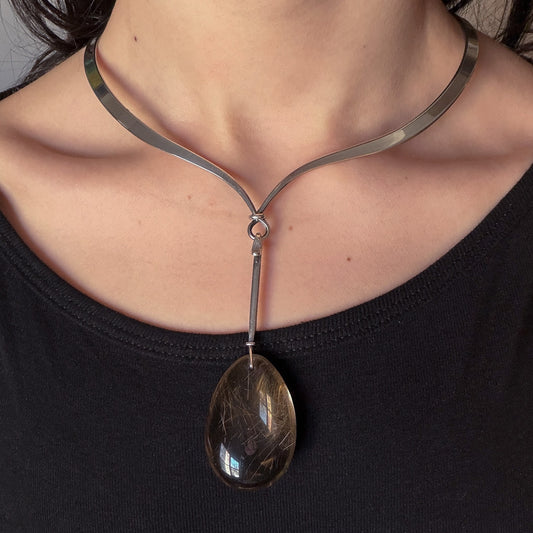 Georg Jensen Neckring No. 169 with Extra Large Rutilated Quartz Drop No. 131 by Torun