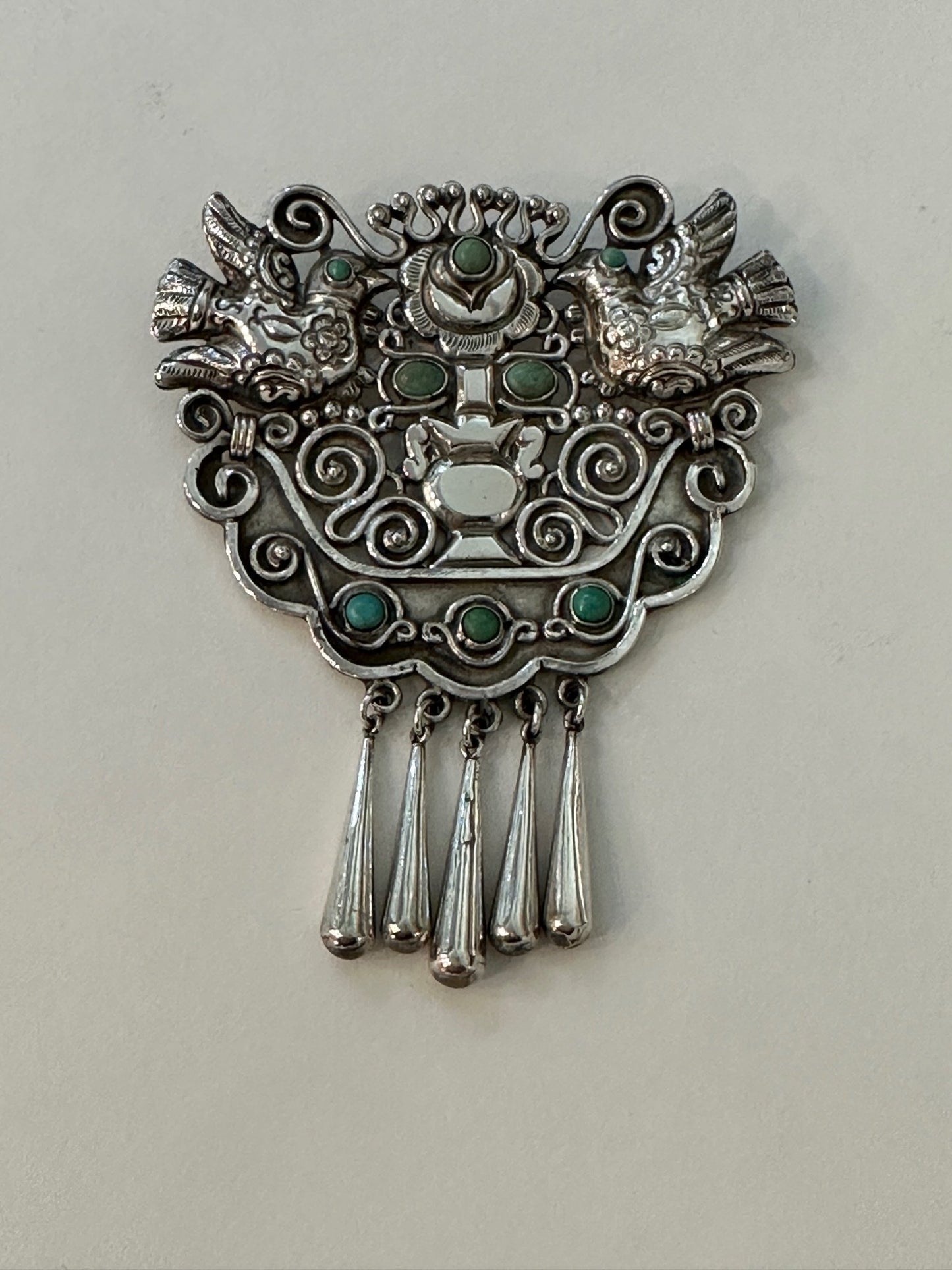 Estate Matl Silver And Turquoise Brooch