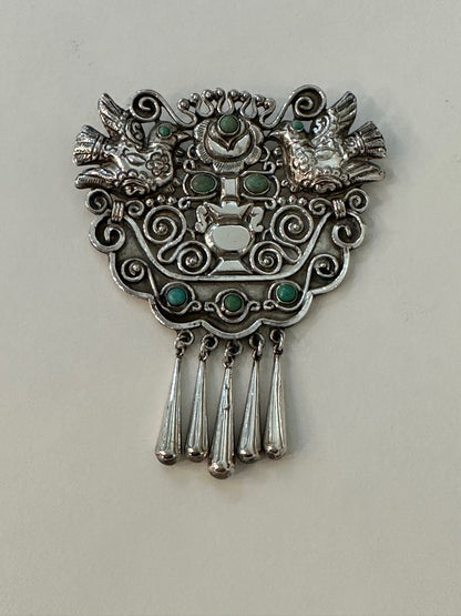 Estate Matl Silver And Turquoise Brooch