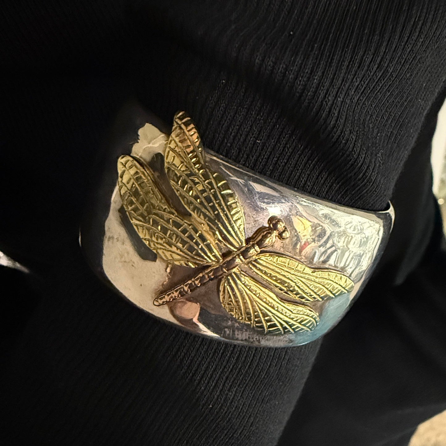 Estate Tiffany & Co. Sterling Silver and 18KT Rose and Yellow Gold Dragonfly Cuff