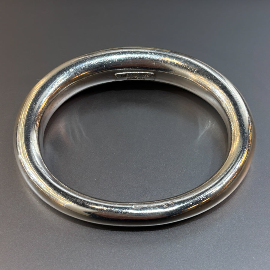 Estate Georg Jensen Sterling Silver Tapered Ovoid Bangle by Andreas Mikkelsen with English Import Marks
