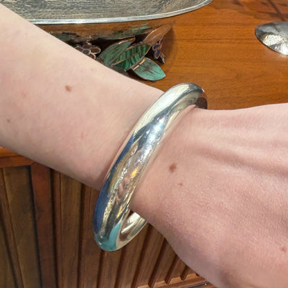 Estate Georg Jensen Sterling Silver Tapered Ovoid Bangle by Andreas Mikkelsen with English Import Marks