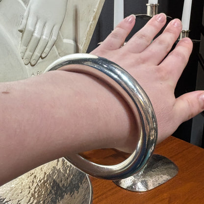 Estate Georg Jensen Sterling Silver Tapered Ovoid Bangle by Andreas Mikkelsen with English Import Marks