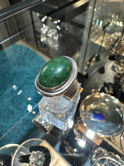 Estate Georg Jensen Sterling Silver Jade Ring by Harald Nielsen No 46A