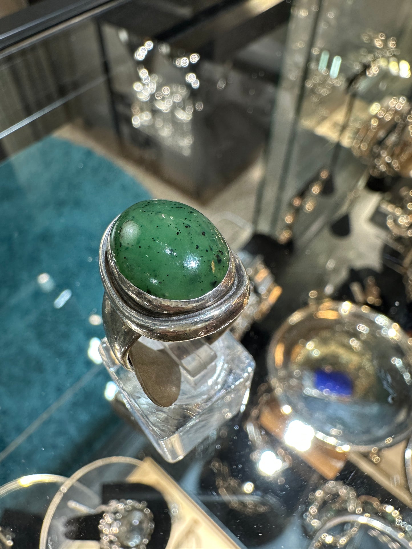 Estate Georg Jensen Sterling Silver Jade Ring by Harald Nielsen No 46A