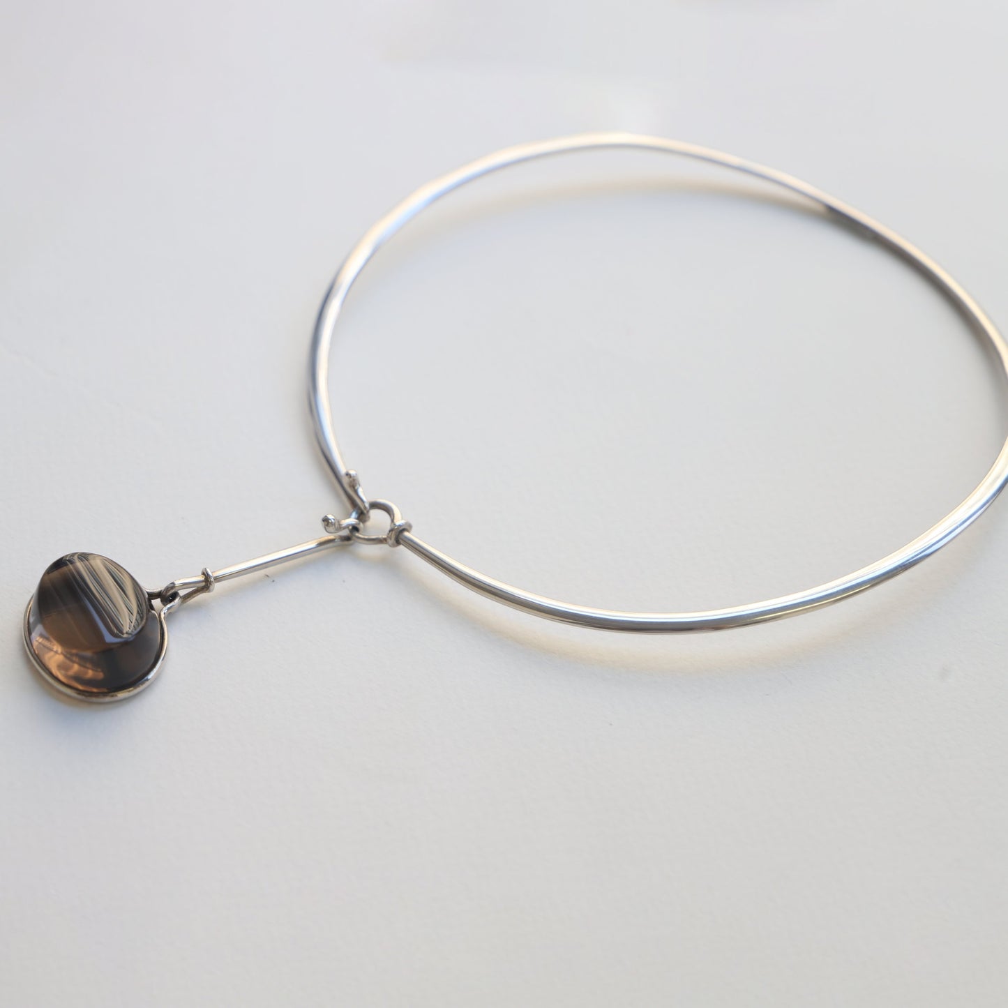 Georg Jensen Sterling Silver Neck Ring No. 410 with Smoky Quartz Pendant No. 311 by Vivianna Torun