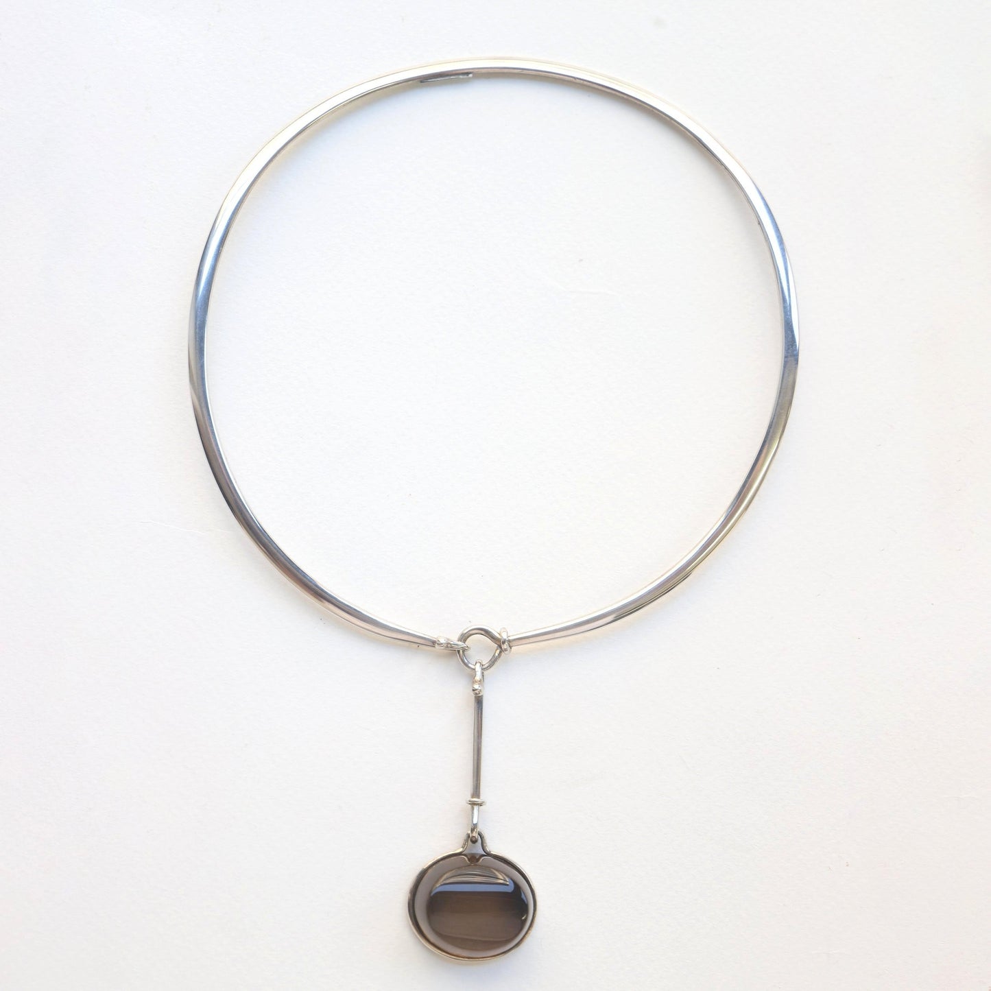 Georg Jensen Sterling Silver Neck Ring No. 410 with Smoky Quartz Pendant No. 311 by Vivianna Torun