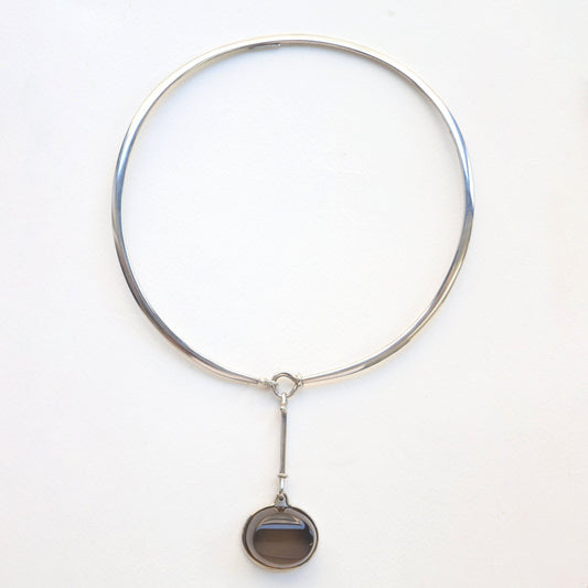 Estate Georg Jensen Sterling Silver Neck Ring No. 410 with Smoky Quartz Pendant by Vivianna Torun, Design No. 311