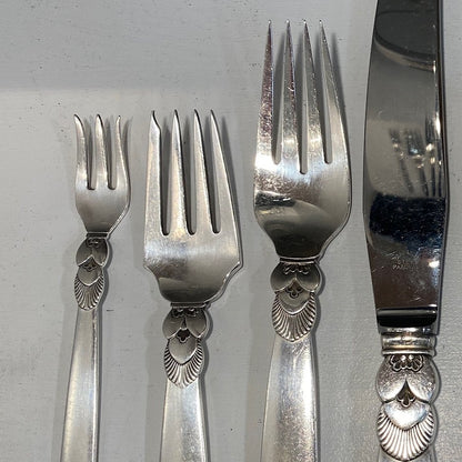 Estate Georg Jensen Sterling Silver Flatware in the “Cactus” Pattern Service for 12 with Serving Pieces by Gundorph Albertus (100 Pieces)