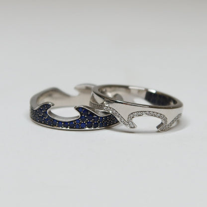 Georg Jensen 2 Piece 18K White Gold "Fusion" Ring with Diamonds and Sapphires by Nina Koppel