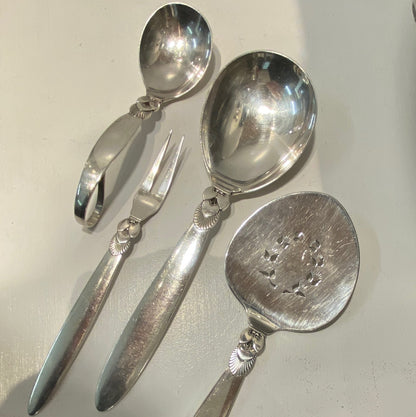 Estate Georg Jensen Sterling Silver Flatware in the “Cactus” Pattern Service for 12 with Serving Pieces by Gundorph Albertus (100 Pieces)