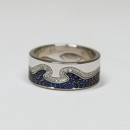 Georg Jensen 2 Piece 18K White Gold "Fusion" Ring with Diamonds and Sapphires by Nina Koppel