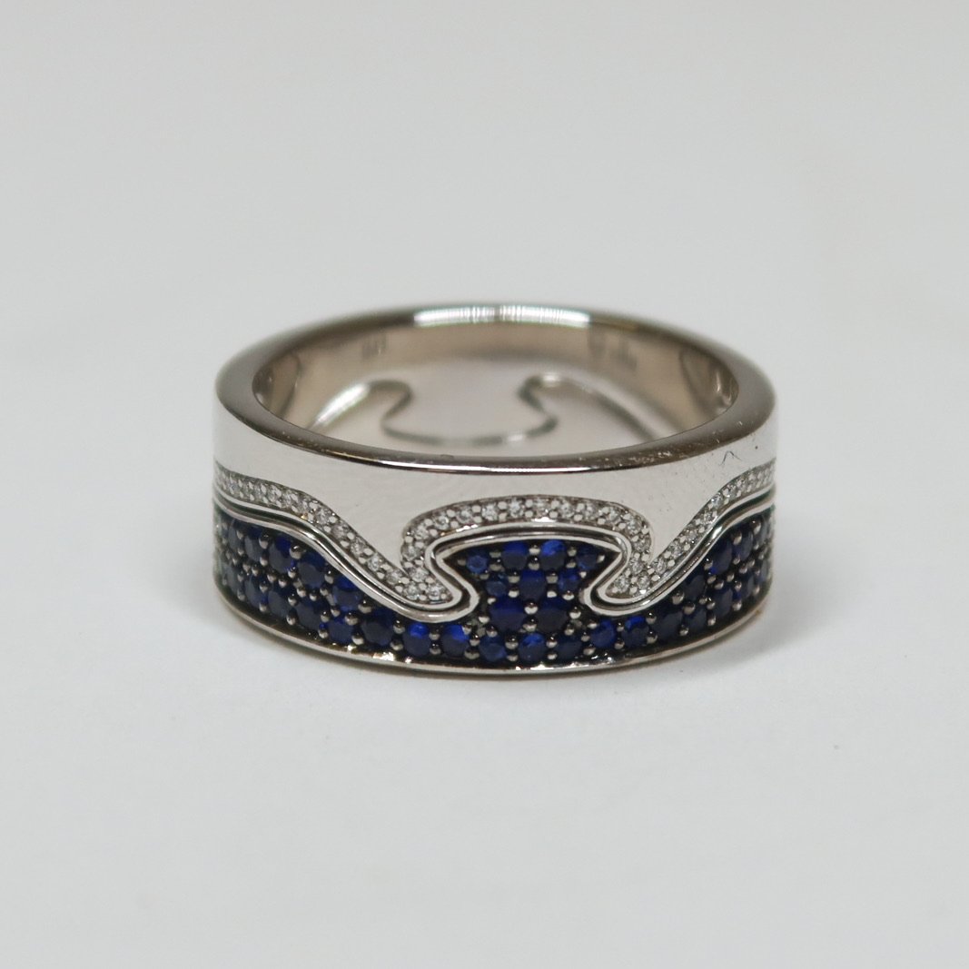 Georg Jensen 2 Piece 18K White Gold "Fusion" Ring with Diamonds and Sapphires by Nina Koppel