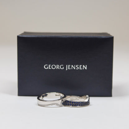 Georg Jensen 2 Piece 18K White Gold "Fusion" Ring with Diamonds and Sapphires by Nina Koppel