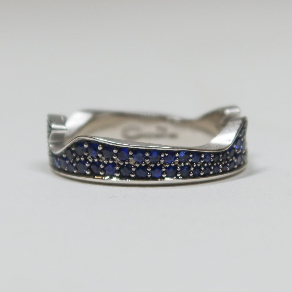 Georg Jensen 2 Piece 18K White Gold "Fusion" Ring with Diamonds and Sapphires by Nina Koppel