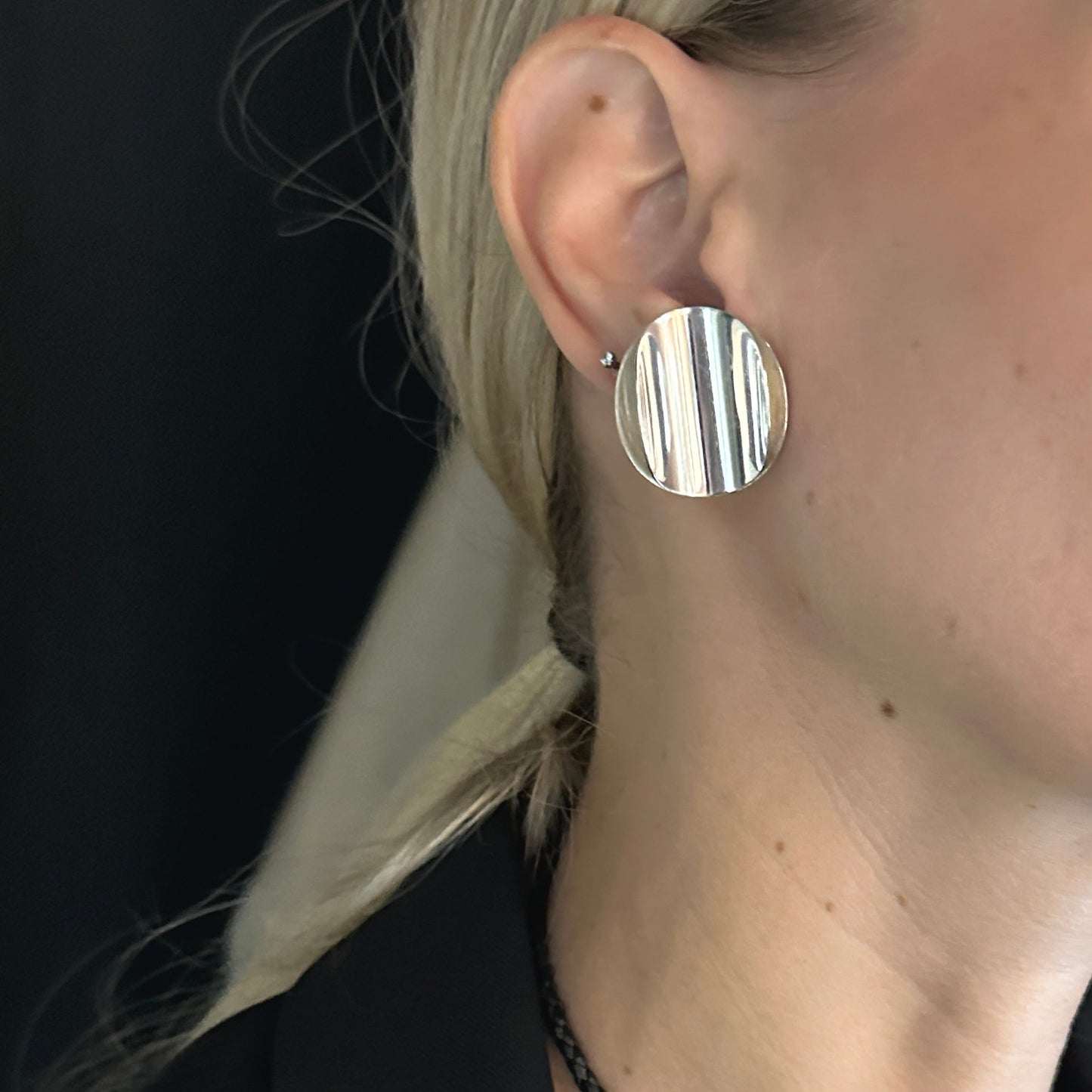 Estate Concave Curve Circle Clip-on Earrings by Tone Vigeland