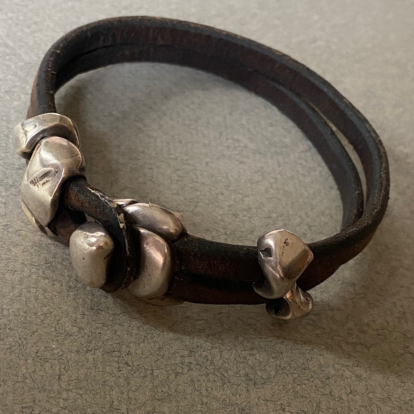 Georg Jensen Sterling and Leather Bracelet by Anette Kraen