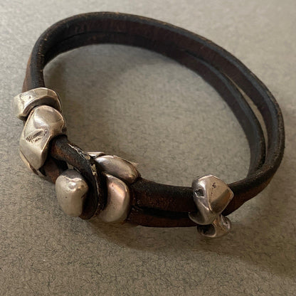 Georg Jensen Sterling and Leather Bracelet by Anette Kraen