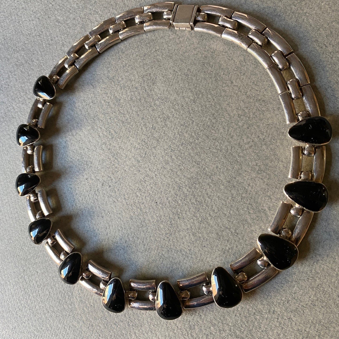 Estate Sterling Silver and Onyx Collar Necklace by Antonio Pineda